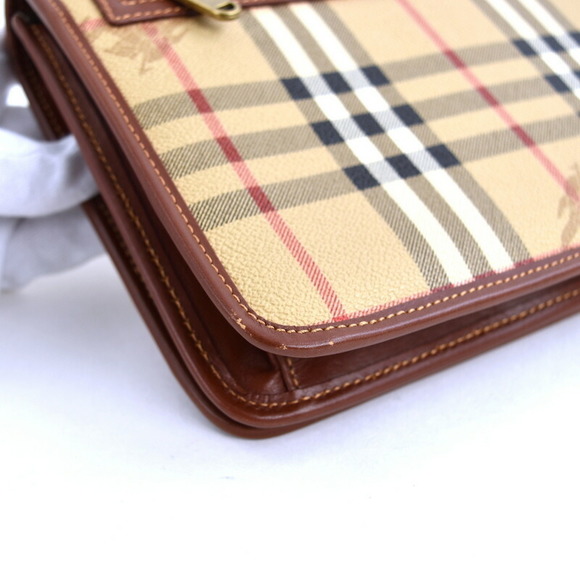 Burberry Clutch Bag Nova Check Leather Beige Brown with Loop - Picture 7 of 16